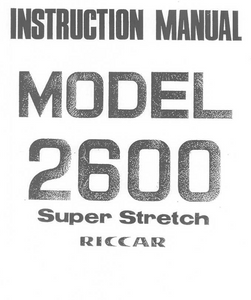 Riccar Model 2600 Instruction Manual (Download)