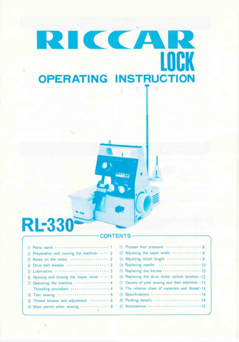 Riccar Lock RL-330 Overlocker Instruction Manual (Download)