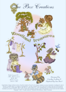 SUE BOX Woodland Treasures Embroidery Design Collection - Multi Format CD.